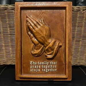 VNTG 1969 Faux Wood Praying Hands Wall Art 10.5 x 7.5